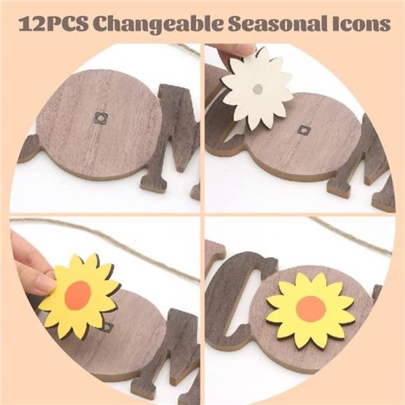 Interchangeable Welcome Sign Rustic Wood Home Decor with 12 Seasonal Magnets - Picture 4 of 8